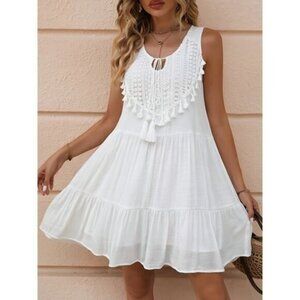 [Fringe trimmed dress] Fringe trimmed dress | Cat's ears (Steamed cat-ear shaped